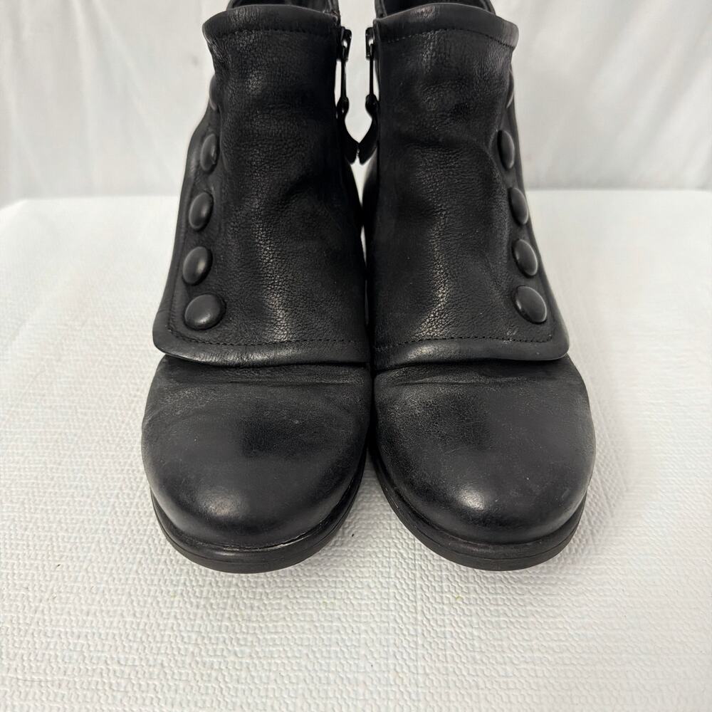 Miz Mooz Black Ankle Booties with Button Accents - Picture 2 of 12